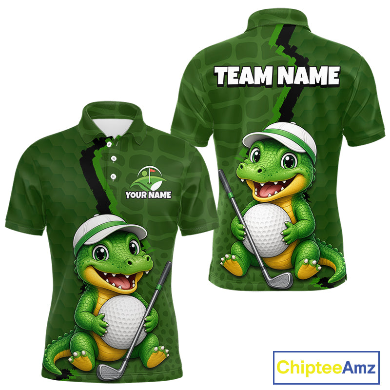 Personalized Green Crocodile Men Golf Polo Shirt, Custom Team Golf Shirt Gift For Golfer NHT1615
