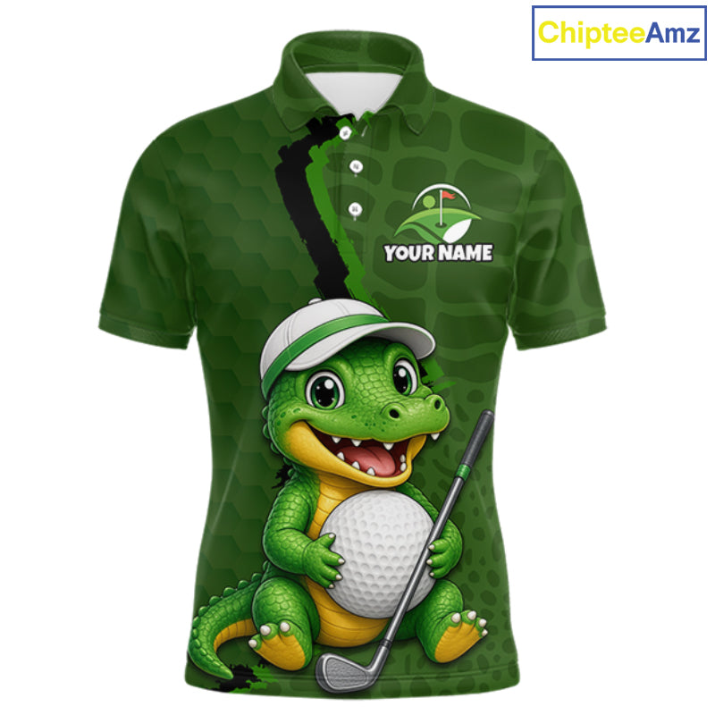 Personalized Green Crocodile Men Golf Polo Shirt, Custom Team Golf Shirt Gift For Golfer NHT1615