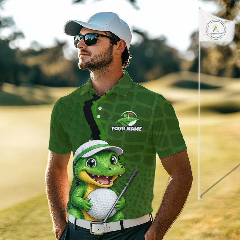 Personalized Green Crocodile Men Golf Polo Shirt, Custom Team Golf Shirt Gift For Golfer NHT1615