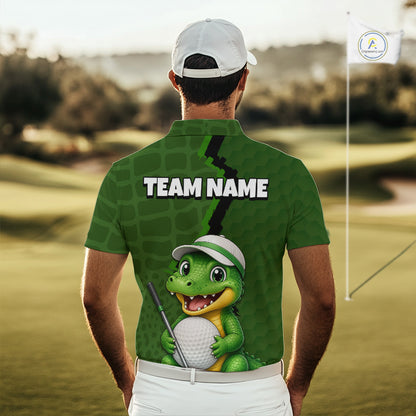 Personalized Green Crocodile Men Golf Polo Shirt, Custom Team Golf Shirt Gift For Golfer NHT1615