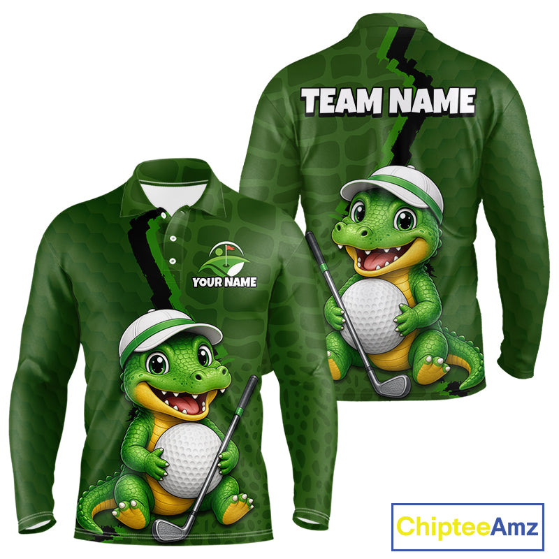 Personalized Green Crocodile Men Golf Polo Shirt, Custom Team Golf Shirt Gift For Golfer NHT1615