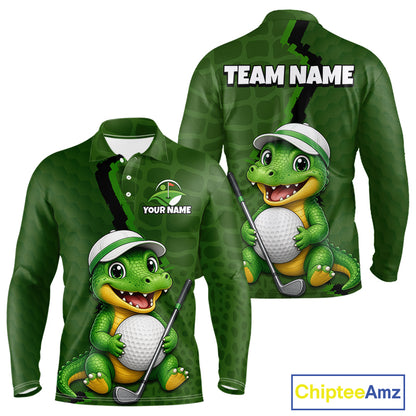 Personalized Green Crocodile Men Golf Polo Shirt, Custom Team Golf Shirt Gift For Golfer NHT1615