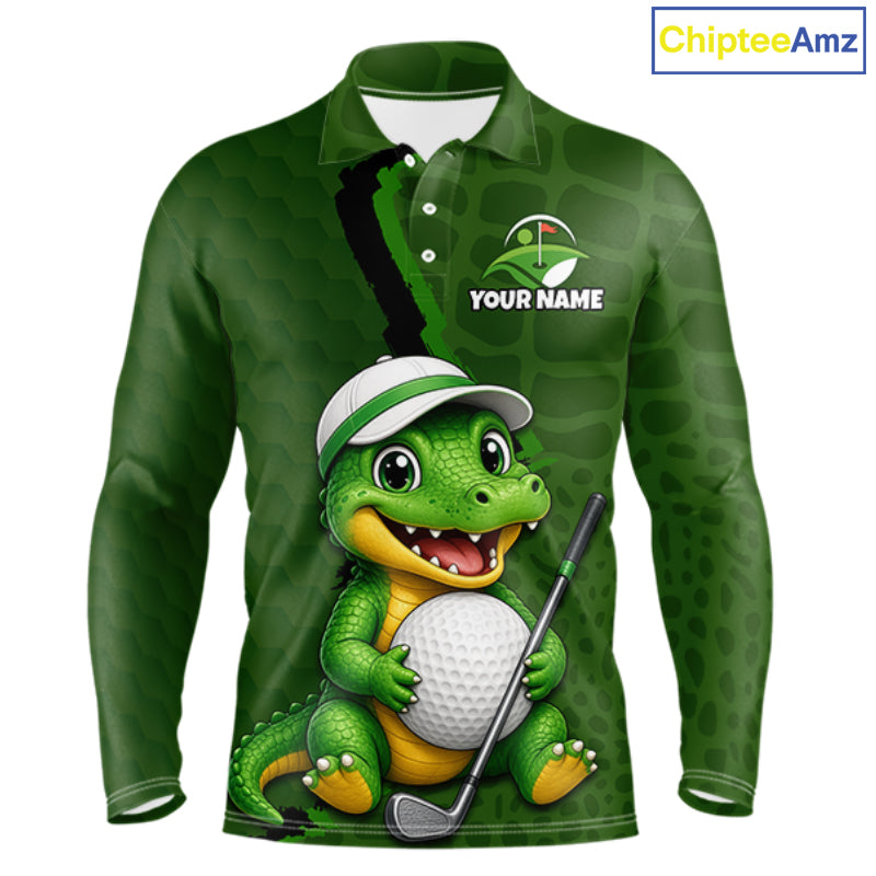 Personalized Green Crocodile Men Golf Polo Shirt, Custom Team Golf Shirt Gift For Golfer NHT1615