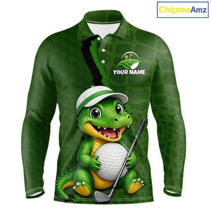 Personalized Green Crocodile Men Golf Polo Shirt, Custom Team Golf Shirt Gift For Golfer NHT1615