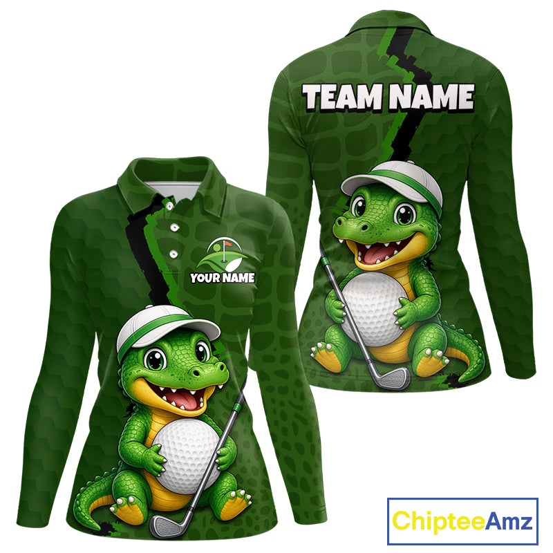 Personalized Green Crocodile Women Golf Polo Shirt, Custom Team Golf Shirt Gift For Golfer NHT1615