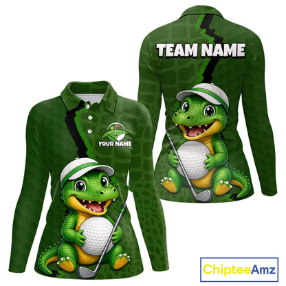 Personalized Green Crocodile Women Golf Polo Shirt, Custom Team Golf Shirt Gift For Golfer NHT1615