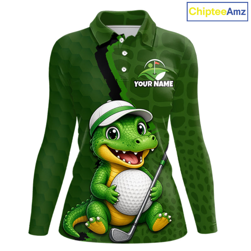 Personalized Green Crocodile Women Golf Polo Shirt, Custom Team Golf Shirt Gift For Golfer NHT1615