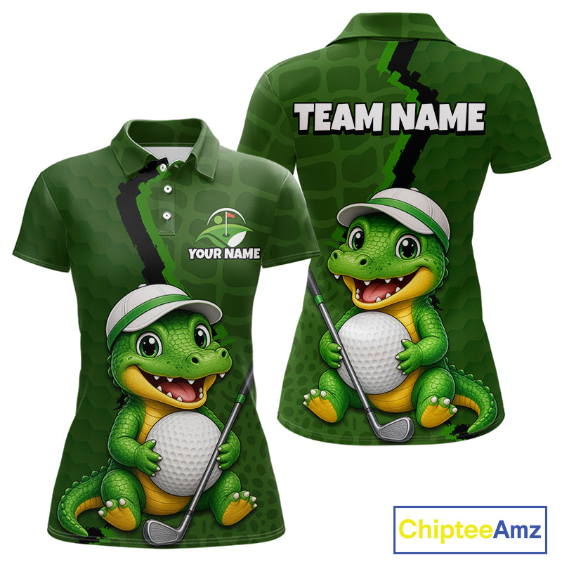 Personalized Green Crocodile Women Golf Polo Shirt, Custom Team Golf Shirt Gift For Golfer NHT1615