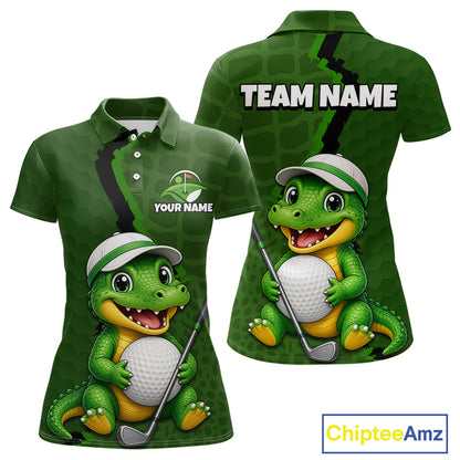 Personalized Green Crocodile Women Golf Polo Shirt, Custom Team Golf Shirt Gift For Golfer NHT1615