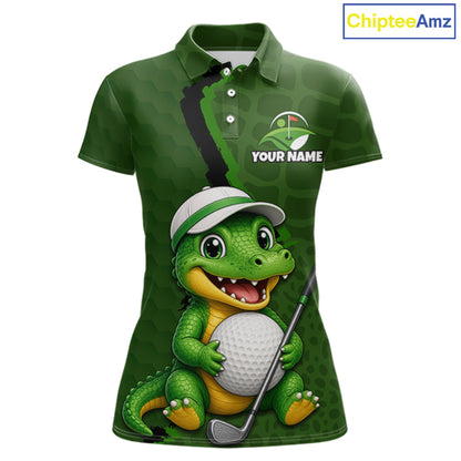 Personalized Green Crocodile Women Golf Polo Shirt, Custom Team Golf Shirt Gift For Golfer NHT1615