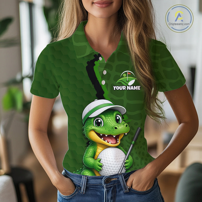 Personalized Green Crocodile Women Golf Polo Shirt, Custom Team Golf Shirt Gift For Golfer NHT1615