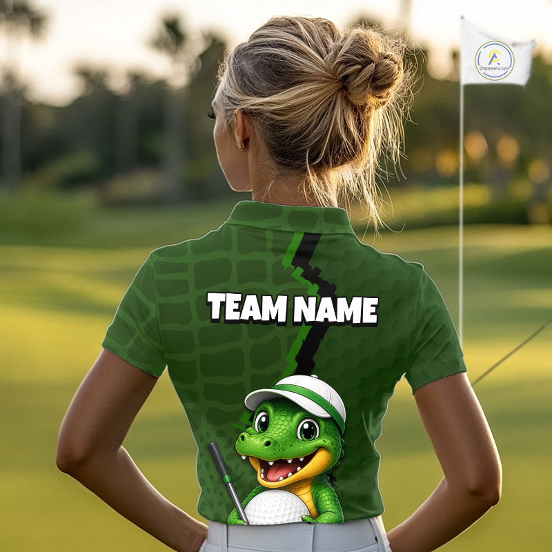 Personalized Green Crocodile Women Golf Polo Shirt, Custom Team Golf Shirt Gift For Golfer NHT1615