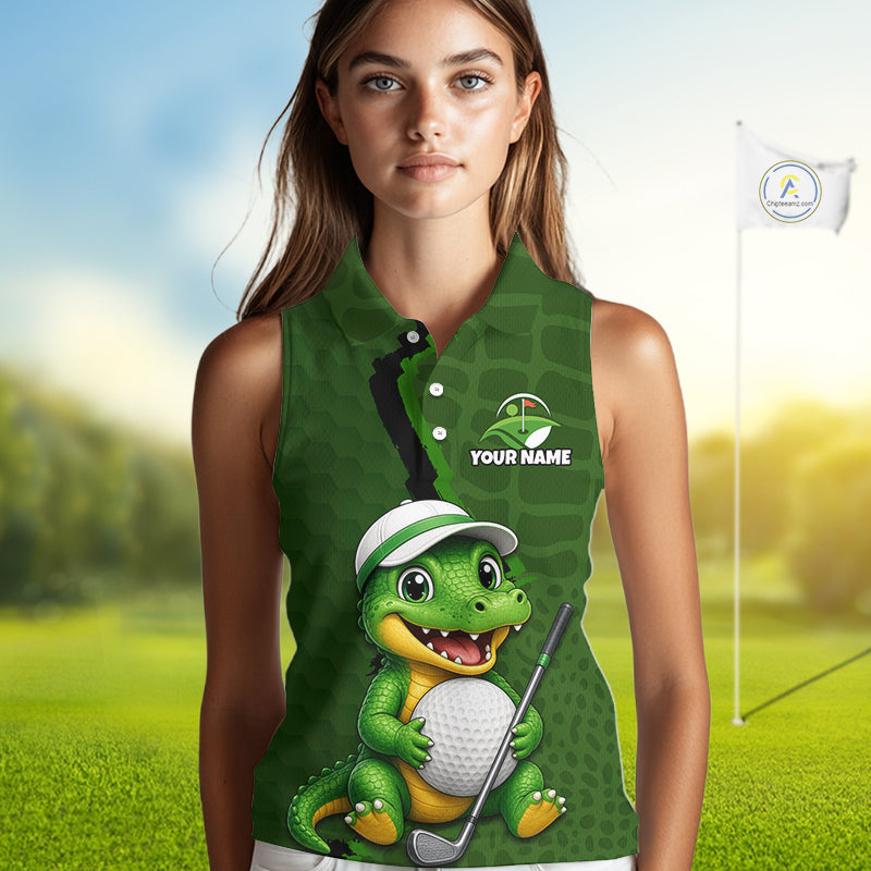 Personalized Green Crocodile Women Sleeveless Golf Polo Shirt, Custom Team Golf Shirt Gift For Golfer NHT1615