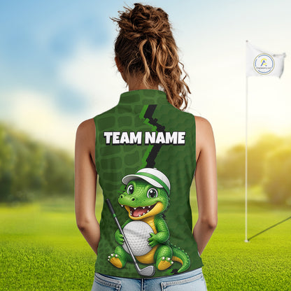 Personalized Green Crocodile Women Sleeveless Golf Polo Shirt, Custom Team Golf Shirt Gift For Golfer NHT1615