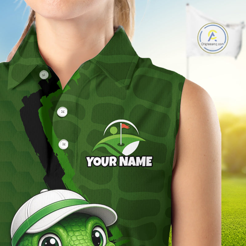 Personalized Green Crocodile Women Sleeveless Golf Polo Shirt, Custom Team Golf Shirt Gift For Golfer NHT1615