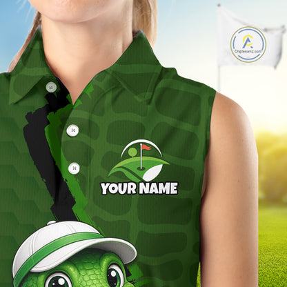 Personalized Green Crocodile Women Sleeveless Golf Polo Shirt, Custom Team Golf Shirt Gift For Golfer NHT1615