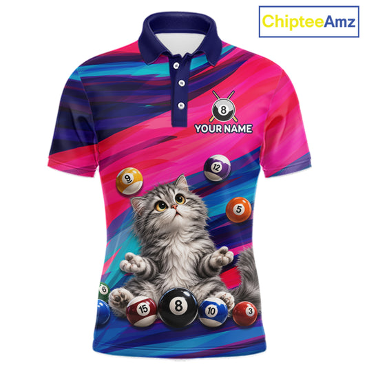 Custom Funny Cat Cute Multi-Ball Billiard Shirts For Men Team Colorful Pool Jersey NHT1632