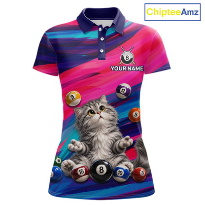 Custom Funny Cat Cute Multi-Ball Billiard Shirts For Women Team Colorful Pool Jersey NHT1632