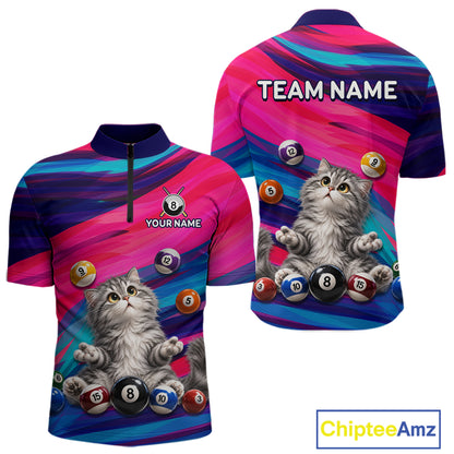 Custom Funny Cat Cute Multi-Ball Billiard Shirts For Men Team Colorful Pool Jersey NHT1632