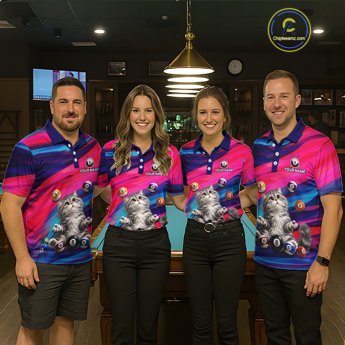 Custom Funny Cat Cute Multi-Ball Billiard Shirts For Men Team Colorful Pool Jersey NHT1632