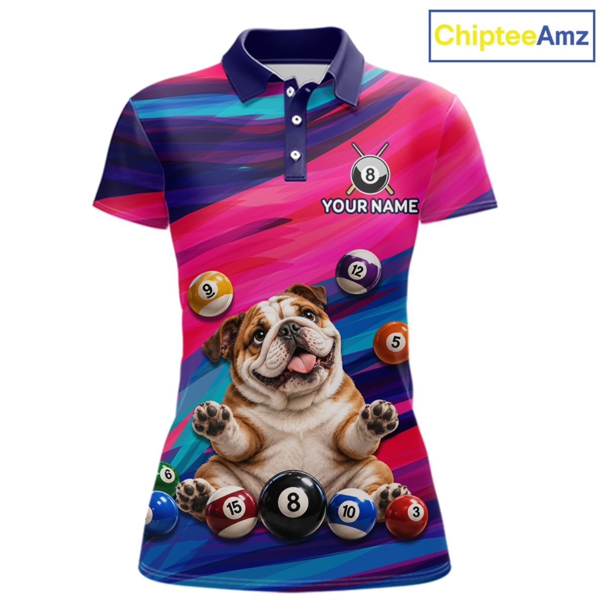 Custom Funny Bulldog Cute Multi-Ball Billiard Shirts For Women Team Colorful Pool Jersey NHT1633