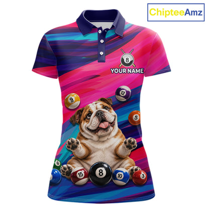 Custom Funny Bulldog Cute Multi-Ball Billiard Shirts For Women Team Colorful Pool Jersey NHT1633