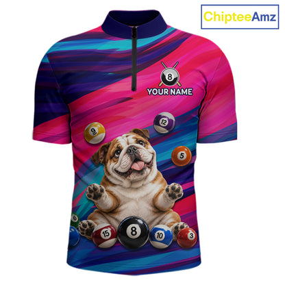 Custom Funny Bulldog Cute Multi-Ball Billiard Shirts For Men Team Colorful Pool Jersey NHT1633