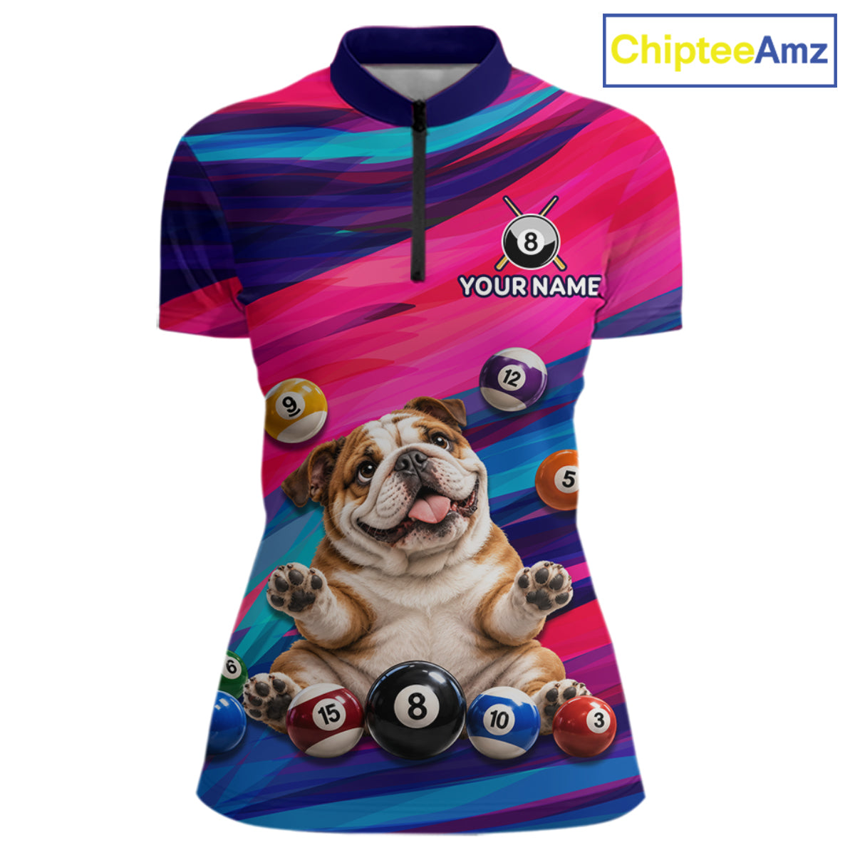Custom Funny Bulldog Cute Multi-Ball Billiard Shirts For Women Team Colorful Pool Jersey NHT1633