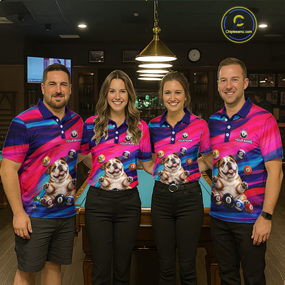 Custom Funny Bulldog Cute Multi-Ball Billiard Shirts For Men Team Colorful Pool Jersey NHT1633