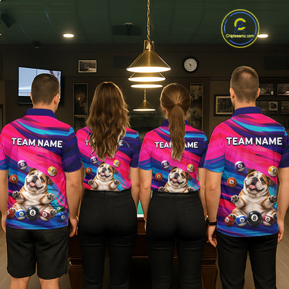 Custom Funny Bulldog Cute Multi-Ball Billiard Shirts For Men Team Colorful Pool Jersey NHT1633