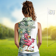 Load image into Gallery viewer, Funny Pink Flamingo Green Tropical Pattern Sleeveless Womens Golf Polo Shirt Custom Golf Shirts For Womens NHT648