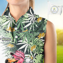 Load image into Gallery viewer, Funny Pink Flamingo Green Tropical Pattern Sleeveless Womens Golf Polo Shirt Custom Golf Shirts For Womens NHT648