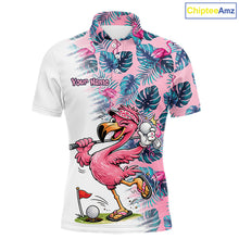 Load image into Gallery viewer, Funny Pink Flamingo Tropical With Pattern Flamingo Golf Polo Shirt Custom Golf Shirts For Men NHT649