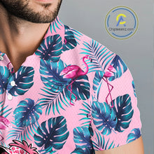 Load image into Gallery viewer, Funny Pink Flamingo Tropical With Pattern Flamingo Golf Polo Shirt Custom Golf Shirts For Men NHT649