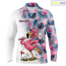 Load image into Gallery viewer, Funny Pink Flamingo Tropical With Pattern Flamingo Golf Polo Shirt Custom Golf Shirts For Men NHT649