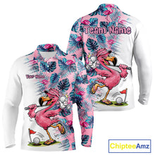 Load image into Gallery viewer, Funny Pink Flamingo Tropical With Pattern Flamingo Golf Polo Shirt Custom Golf Shirts For Men NHT649