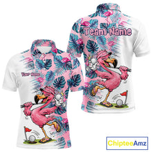 Load image into Gallery viewer, Funny Pink Flamingo Tropical With Pattern Flamingo Golf Polo Shirt Custom Golf Shirts For Men NHT649