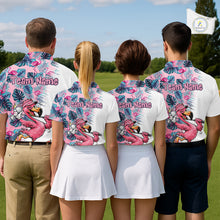 Load image into Gallery viewer, Funny Pink Flamingo Tropical With Pattern Flamingo Golf Polo Shirt Custom Golf Shirts For Men NHT649