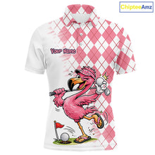 Load image into Gallery viewer, Funny Pink Flamingo Argyle Pink Pattern Golf Polo Shirt Custom Golf Shirts For Men NHT650