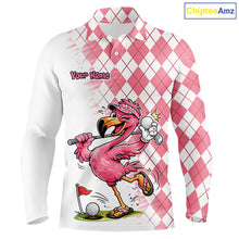 Load image into Gallery viewer, Funny Pink Flamingo Argyle Pink Pattern Golf Polo Shirt Custom Golf Shirts For Men NHT650