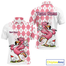 Load image into Gallery viewer, Funny Pink Flamingo Argyle Pink Pattern Golf Polo Shirt Custom Golf Shirts For Men NHT650