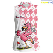 Load image into Gallery viewer, Funny Pink Flamingo Argyle Pink Pattern Sleeveless Womens Golf Polo Shirt Custom Golf Shirts For Womens NHT650