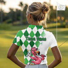 Load image into Gallery viewer, Funny Pink Flamingo Argyle Green Pattern Golf Polo Shirt Custom Golf Shirts For Womens NHT651