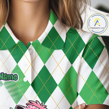 Load image into Gallery viewer, Funny Pink Flamingo Argyle Green Pattern Golf Polo Shirt Custom Golf Shirts For Womens NHT651