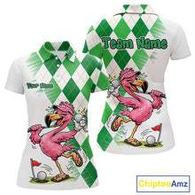 Load image into Gallery viewer, Funny Pink Flamingo Argyle Green Pattern Golf Polo Shirt Custom Golf Shirts For Womens NHT651