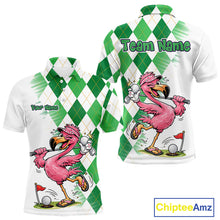 Load image into Gallery viewer, Funny Pink Flamingo Argyle Green Pattern Golf Polo Shirt Custom Golf Shirts For Men NHT651