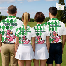 Load image into Gallery viewer, Funny Pink Flamingo Argyle Green Pattern Golf Polo Shirt Custom Golf Shirts For Womens NHT651