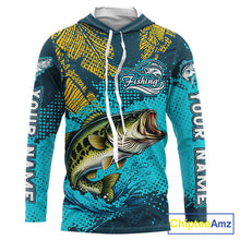 Load image into Gallery viewer, Custom Hooded Largemouth Bass Fishing Long Sleeve Tournament Shirts, Bass Fishing Shirts For Men NHT508