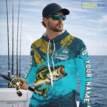 Load image into Gallery viewer, Custom Hooded Largemouth Bass Fishing Long Sleeve Tournament Shirts, Bass Fishing Shirts For Men NHT508