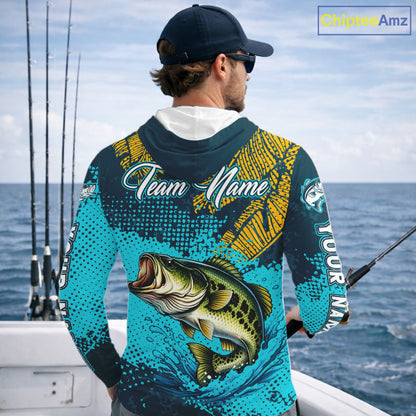 Custom Hooded Largemouth Bass Fishing Long Sleeve Tournament Shirts, Bass Fishing Shirts For Men NHT508